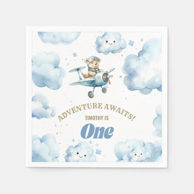 Serviette En Papier Bonanza d'anniversaire de l'ours bleu : Voler dans (Devant)