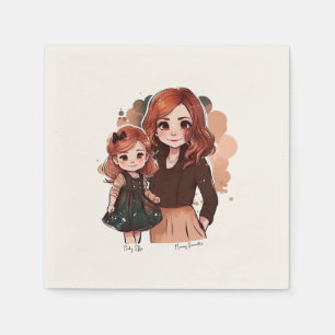 Serviette En Papier Bond adorable maman et fille (2)