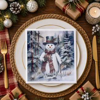 Serviette En Papier Bonhomme de neige charmant aquarelle Fête de forêt