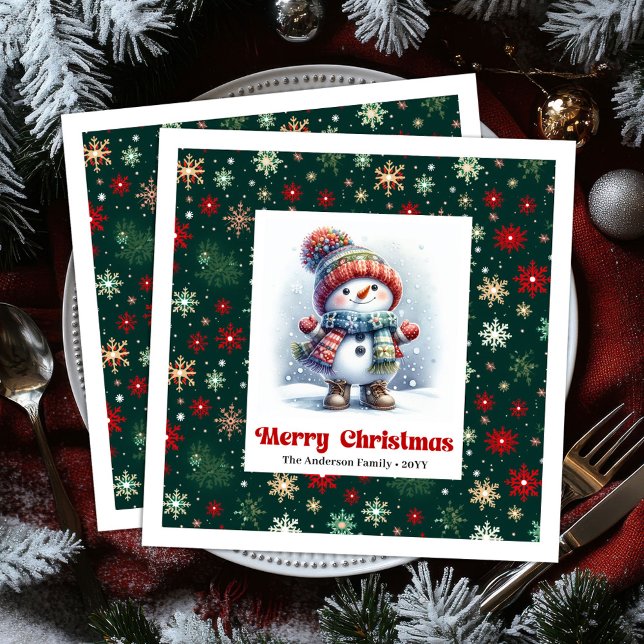 Serviette En Papier Bonhomme de neige de dessin animé lumineux avec mo (Bright cartoon snowman with snowflakes kids napkins)