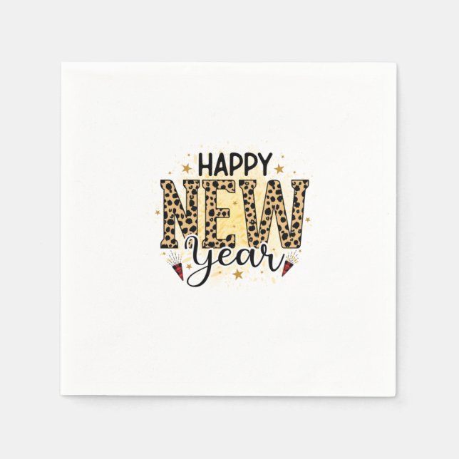 Serviette En Papier Bonjour 2022 Joyeux Leopard du Nouvel An (Devant)