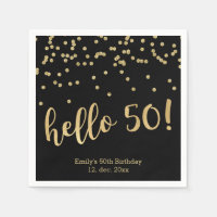 Bonjour 50 Gold Confetti sur Black 50th Birthday