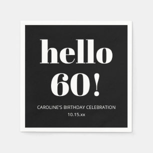 Serviette En Papier Bonjour 60 Noir Blanc Moderne Élégant 60e Annivers