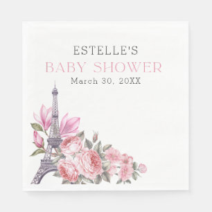 Serviette En Papier Bonjour Bebe   Baby shower Floral français