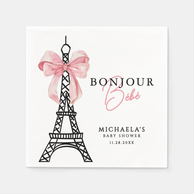 Serviette En Papier Bonjour Bébé Coquette Bow Paris Baby shower (Devant)