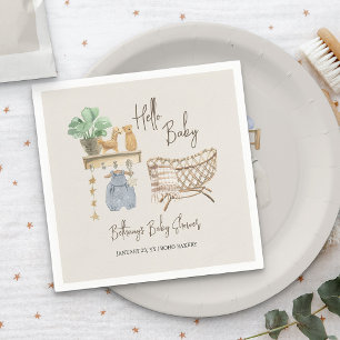 Serviette En Papier Bonjour Bébé Fête de Naissance Bohème Neutre