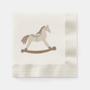 Serviette En Papier Bonjour Bébé Fille Cheval à Bascule Rose & Vert Ru