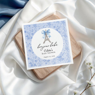 Serviette En Papier Bonjour Bebe Romantique Bleu Toile Française