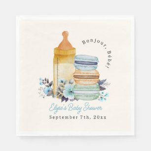 Serviette En Papier Bonjour Blue Macarons Lait Floral Garçon Baby Show