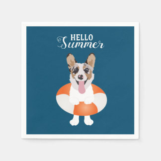 Serviette En Papier Bonjour Chiens de plage de Corgi été
