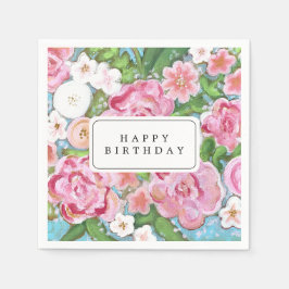 Serviette En Papier BONJOUR D'ANNIVERSAIRE Rose Floral