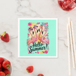 Serviette En Papier Bonjour Flamingo Mignon Vacances de Plage Tropical