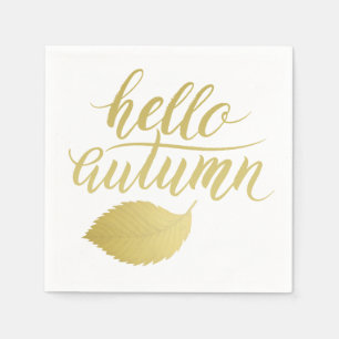 Serviette En Papier Bonjour l'automne   Faux Gold Brush Script