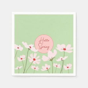 Serviette En Papier Bonjour Printemps rose clair fleurs cosmos