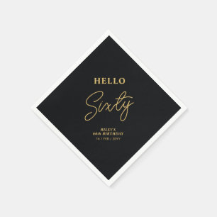 Serviette En Papier Bonjour soixante   Black & Gold 60th Birthday Part