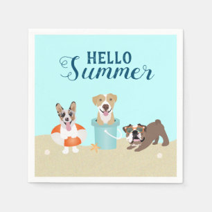 Serviette En Papier Bonjour Summer Beach Chiens Blue Orange