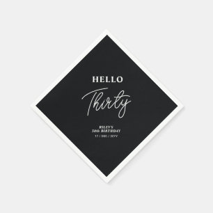 Serviette En Papier Bonjour trente   Black moderne 30th Birthday Party