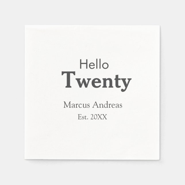 Serviette En Papier Bonjour vingt anniversaire ajouter nom est. Ajoute (Devant)
