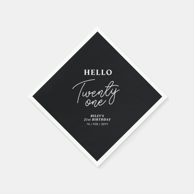 Serviette En Papier Bonjour vingt et un | Black 21st Birthday Party (Coin)
