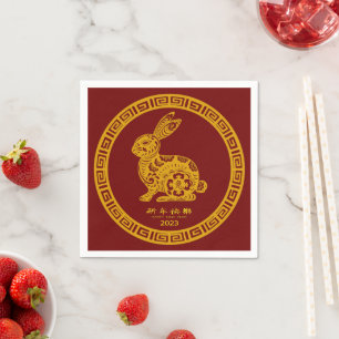 Serviette En Papier Bonne année chinoise 2023 Rabbit Red Gold