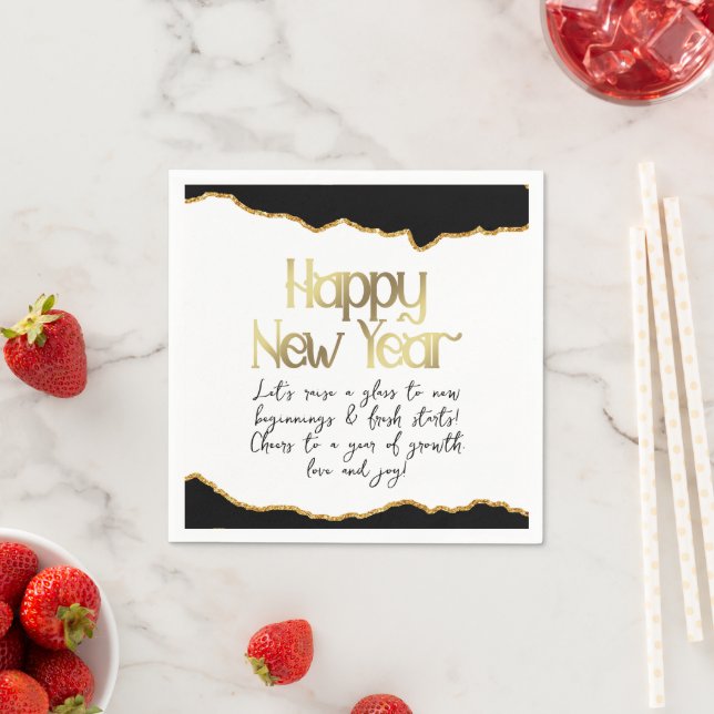 Serviette En Papier Bonne année et souhaits Gold Agate (En situation)