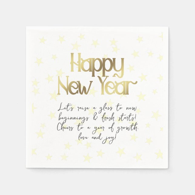 Serviette En Papier Bonne année et voeux or (Devant)