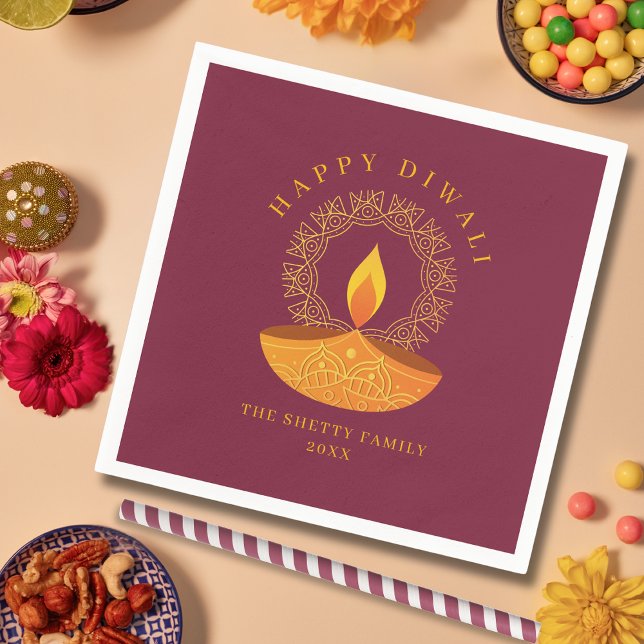 Serviette En Papier Bonne Diwali Festival des lumières Diya (Créateur téléchargé)