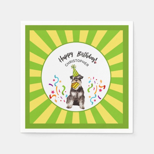 Serviette En Papier Bonne fête d'anniversaire de la miniature Schnauze (Devant)