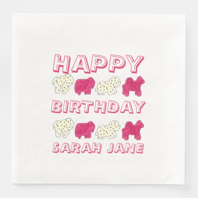 Serviette En Papier Bonne fête d'anniversaire Pink Circus Animal Crack (Devant)