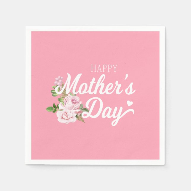 Serviette En Papier Bonne fête des mères aux roses roses | Serviette e (Devant)