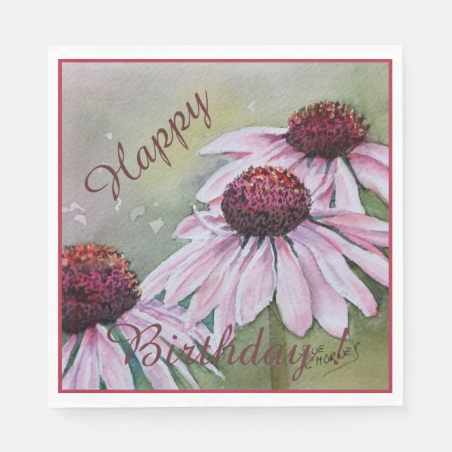 Serviette En Papier Bonne fête Fête Echinacea Rose Fleurs (Devant)