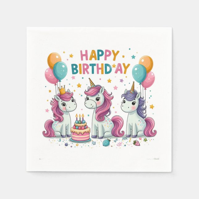 Serviette En Papier Bonne licorne d'anniversaire (Devant)