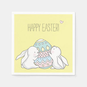 Serviette En Papier Bonne Pâques ! Bébé mignon lapins - Jaune