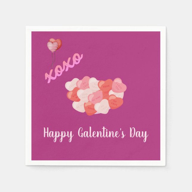 Serviette En Papier Bonne Saint-Galentin XOXO Ballons roses (Devant)