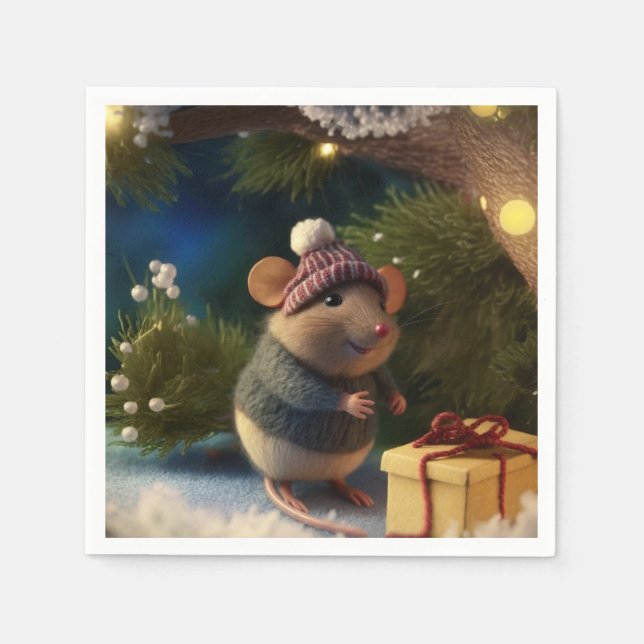 Serviette En Papier Bonne Souris d'hiver avec plaque de papier (Devant)