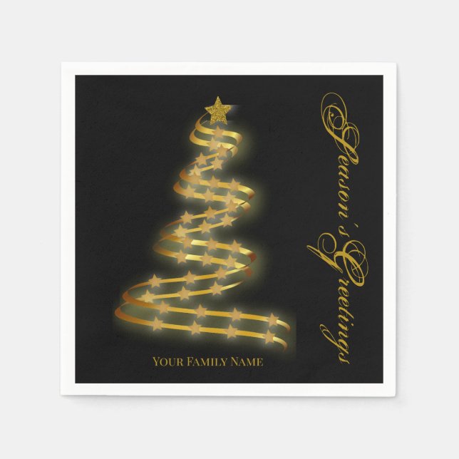 Serviette En Papier Bonnes Fêtes Gold Tree étoiles Abstrait (Devant)
