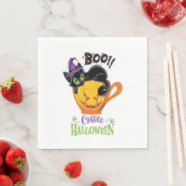 Serviette En Papier Boo Black Cat, Scary Pumkin Coffee Halloween