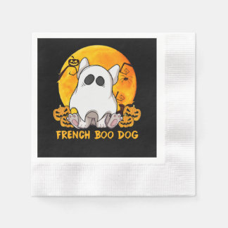 Serviette En Papier Boo Bulldog avec araignée Citrouille et lune