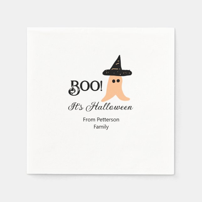 Serviette En Papier Boo c'est Halloween du nom de famille orange fantô (Devant)