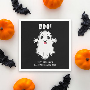 Serviette En Papier Boom Halloween Ghost Texte Personnalisé Noir Et Bl