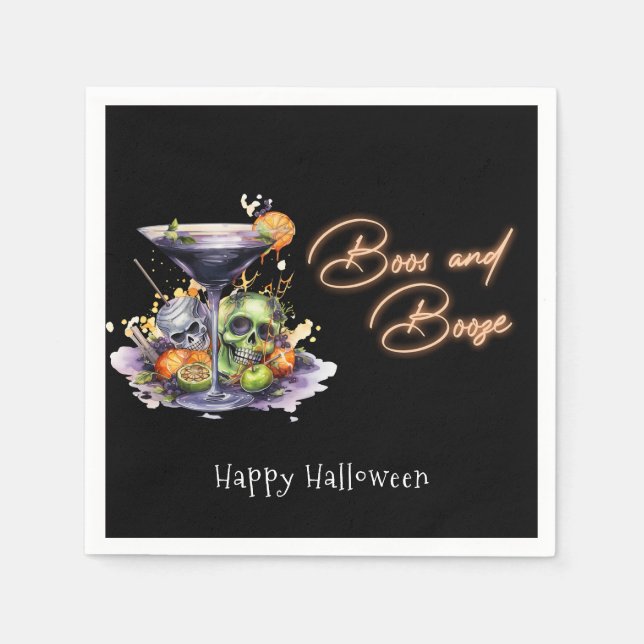 Serviette En Papier Boos and Booze Adult Halloween Cocktail Party (Devant)
