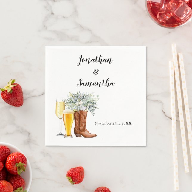 Serviette En Papier Boots Bubbles & Brews Mariage Eucalyptus (En situation)