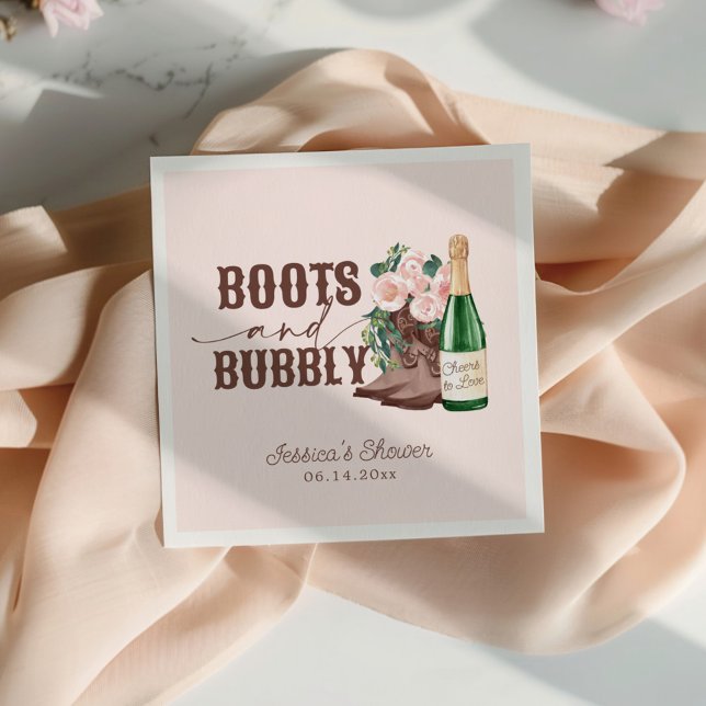 Serviette En Papier Boots & Bubbly Floral Champagne Fête des mariées (Créateur téléchargé)