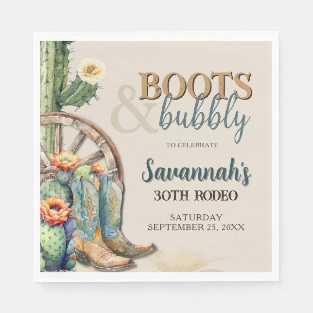 Serviette En Papier Boots et Bubbly Country Cowgirl Western Anniversai (Devant)