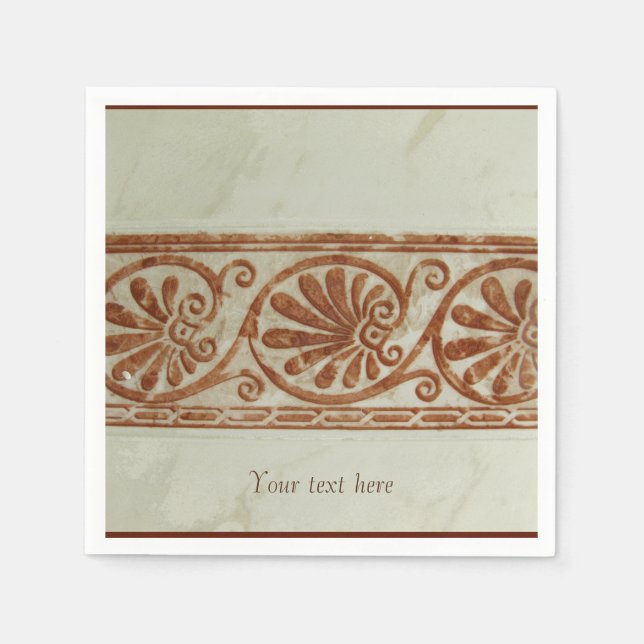 Serviette En Papier Bordure Brown méditerranéenne ornementale avec tex (Devant)