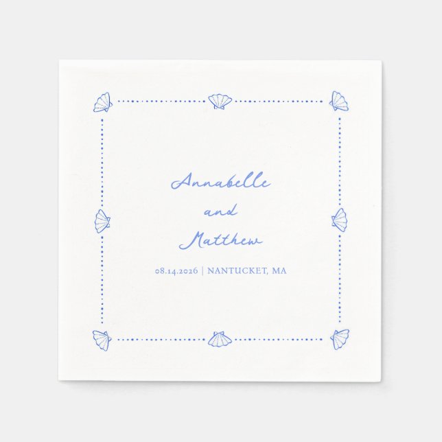Serviette En Papier Bordure Coastal Chic Shell Mariage personnalisé (Devant)