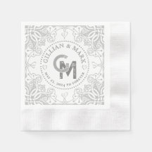 Bordure de coeur du Mariage d'argent monogramme