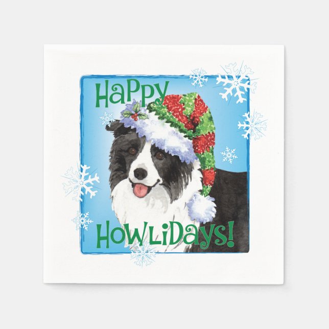 Serviette En Papier Bordure de Noël Collie (Devant)