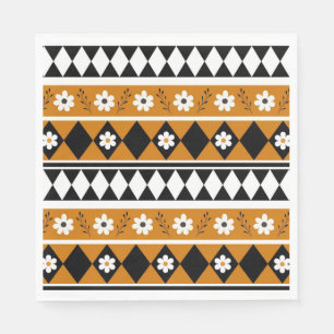Serviette En Papier Bordure Fleur Diamant Boho Motif Floral