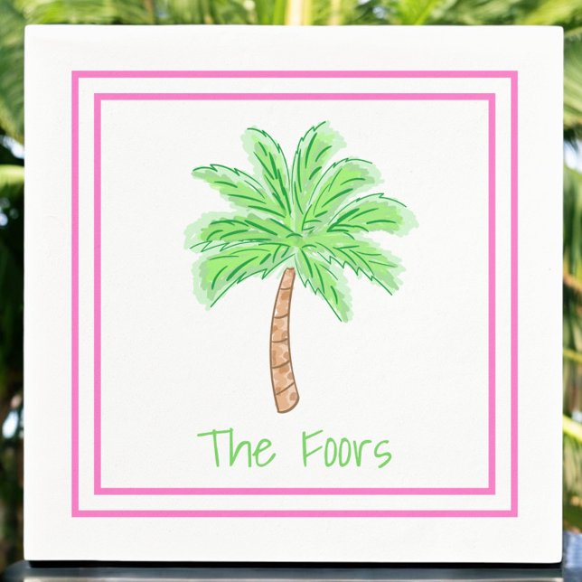 Serviette En Papier Bordure personnalisée Preppy Palm Tree (Créateur téléchargé)